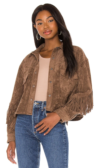 Blanknyc Faux Leather Fringe Trim Jacket In Hot Cocoa