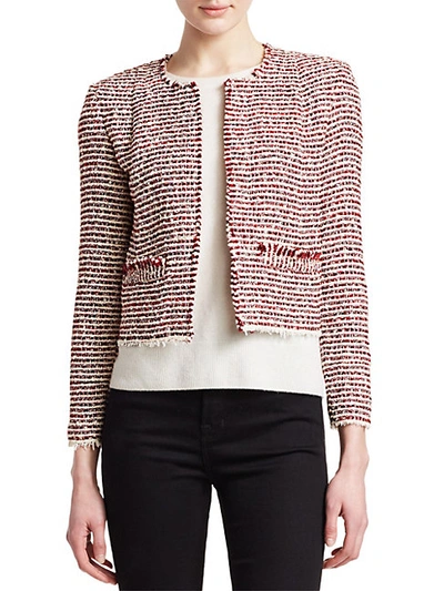 Shop Iro Riona Cropped Tweed Jacket In Red White