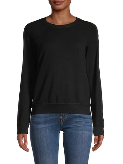 Shop Monrow Classic Raglan Sleeve Sweatshirt In Black