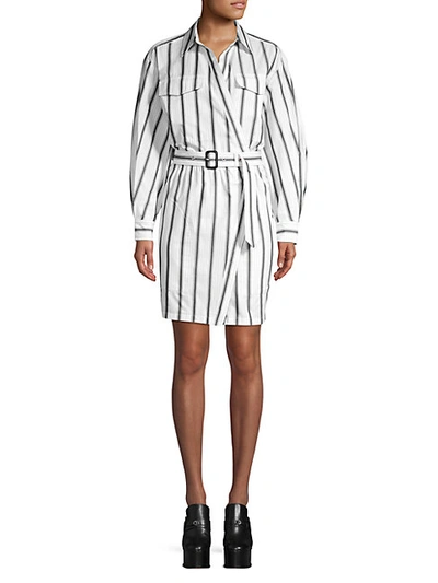 Shop Derek Lam Asymmetric Striped Belted Shirtdress In Black White