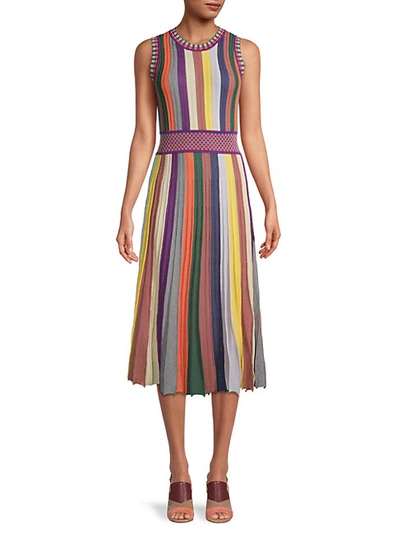 Shop Allison New York Pleated Stripe Midi Dress In Multi