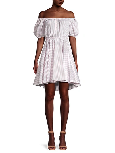 Shop Caroline Constas Striped Off-the-shoulder Cotton Dress In Blush