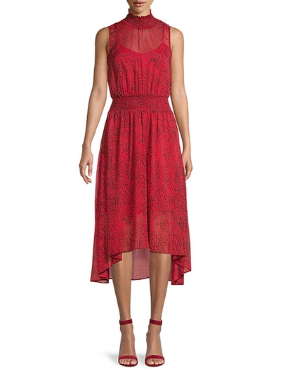 Shop Nanette Lepore Cheetah-print Chiffon Blouson Dress In Red Black