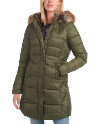 Shop Barbour Jamison Faux-fur-trim Hooded Puffer Coat In Olive