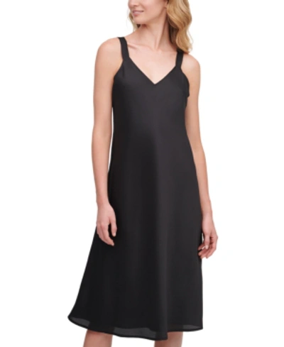 Shop Dkny V-neck Camisole Dress In Black