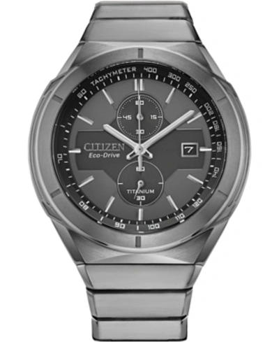 Shop Citizen Eco-drive Men's Chronograph Armor Silver-tone Titanium Bracelet Watch 42mm