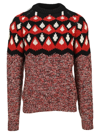 Shop Prada Intarsia Knit Jumper In Black Red