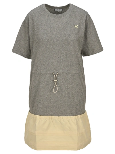 Shop Kenzo Dual-material T-shirt Dress In Grey