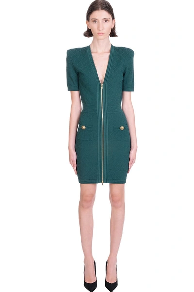 Shop Balmain Dress In Green Viscose