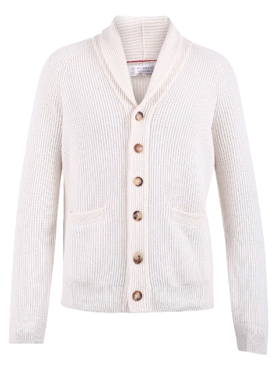 Shop Brunello Cucinelli Ribbed Knit Cardigan In White