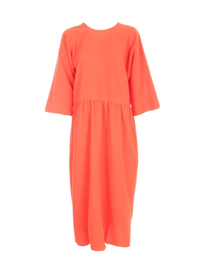 Sofie D'hoore 3/4s Dress Pleats All Around Waist In Woven Orange Sunset