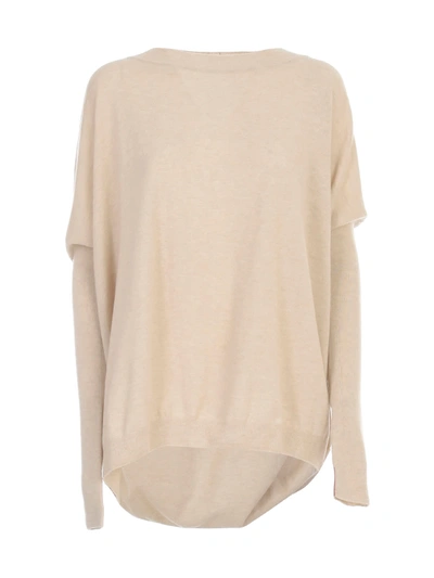 Shop Liviana Conti Oversized Sweater L/s Down Neck In Ghiaia