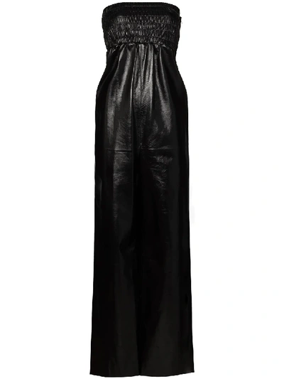 Shop Bottega Veneta Strapless Leather Jumpsuit In Black
