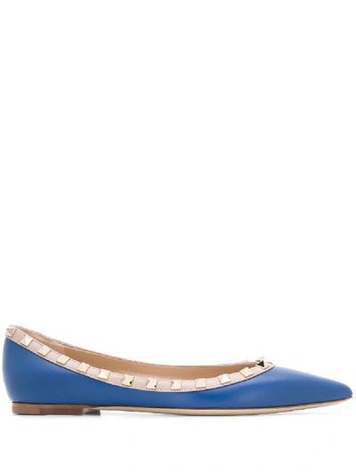 Shop Valentino Rockstud Ballerina Shoes In Blue