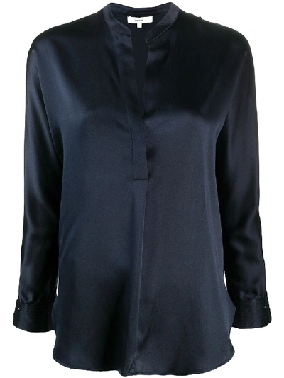 Vince Long-sleeved Open Front Blouse In Blue