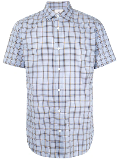 Shop Kent & Curwen Short Sleeved Check Shirt In Blue