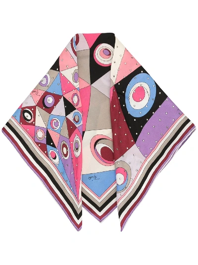 Shop Emilio Pucci Occhi Print Rhinestone-embellished Scarf In Multicolour