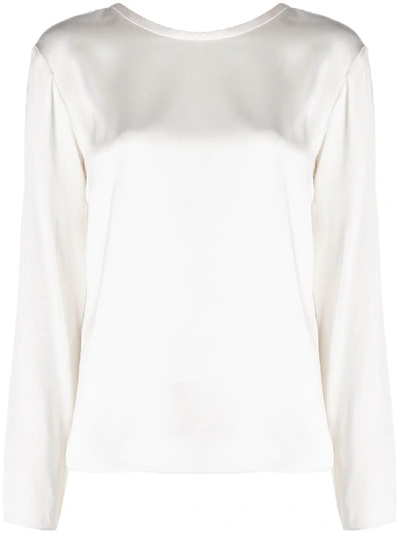 Shop Tom Ford Long-sleeve Satin Blouse In Neutrals