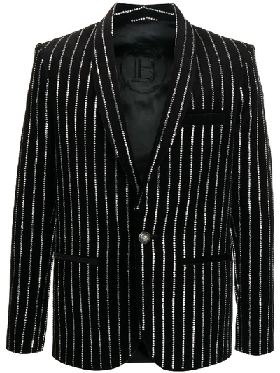 Shop Balmain Rhinestone-embellished Single-breasted Blazer In Black