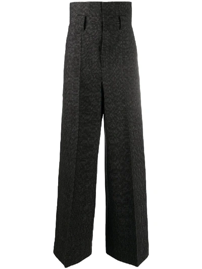 Shop Fendi Prince Of Wales Wide-leg Trousers In Black