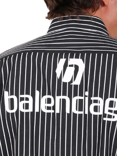 Shop Balenciaga Striped Logo Shirt In Black
