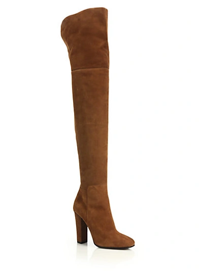 Shop Giuseppe Zanotti Suede Over-the Knee Split-back Boots In Brown