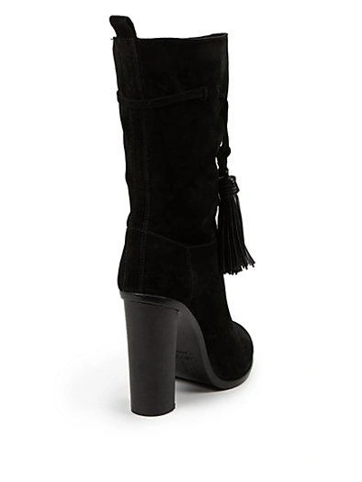Shop Lanvin Suede & Leather Tasseled Mid-calf Boots In Black