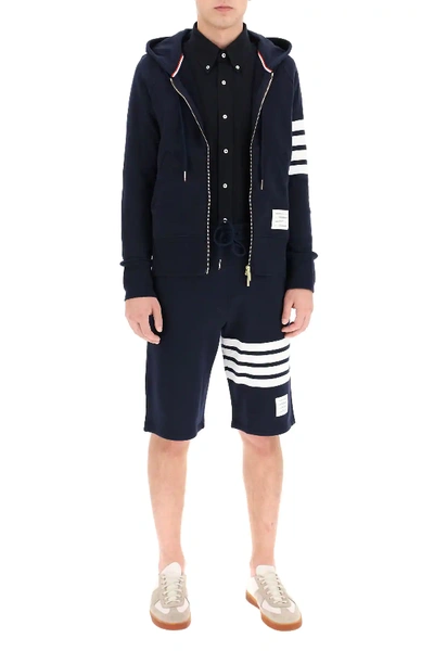 Shop Thom Browne 4-bar Zip-up Hoodie In Blue