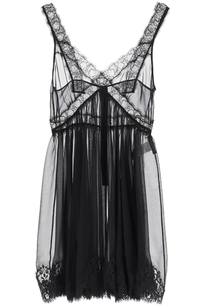 Shop Dolce & Gabbana Chiffon Lingerie Mini Dress In Black