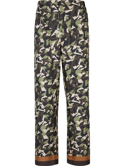 Shop Fendi Multi-tonal Forest Green Silk Pants