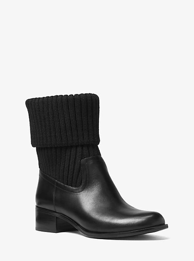 Shop Michael Kors April Leather And Knit Boot In Black