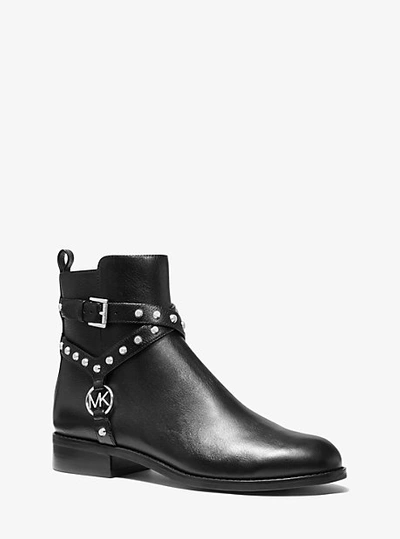 Shop Michael Kors Preston Studded Leather Ankle Boot In Black