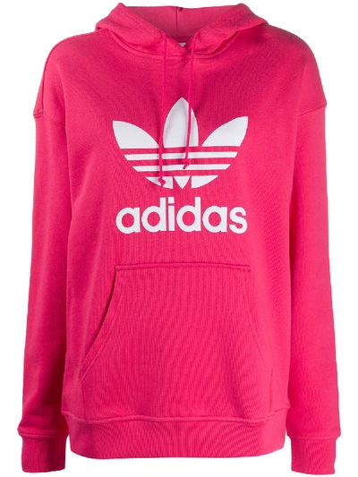 Shop Adidas Originals Logo Print Hoodie In Pink