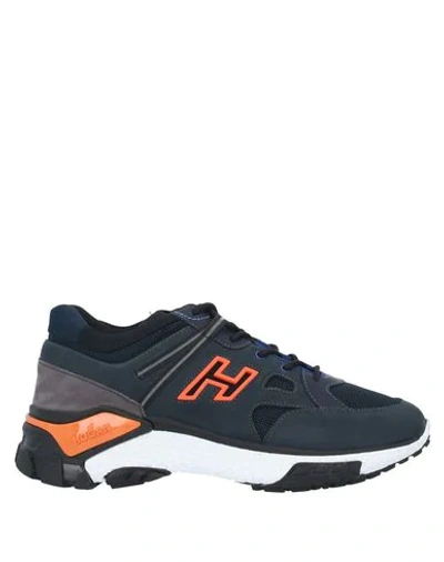 Shop Hogan Man Sneakers Midnight Blue Size 6.5 Soft Leather, Textile Fibers In Green