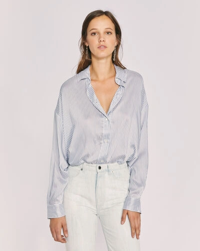 Shop Iro Mixo Pinstripe Button Down Shirt In Ecru/grey