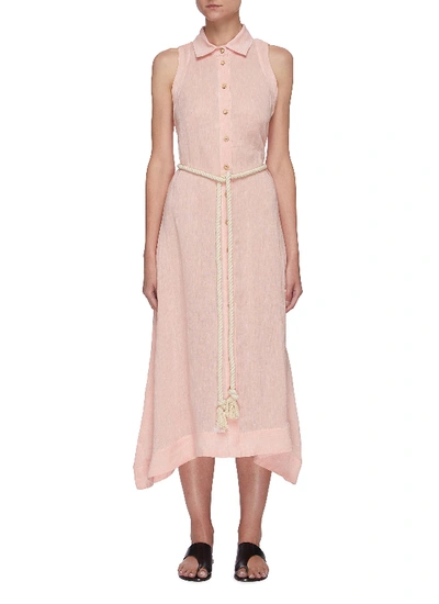 Shop Lisa Marie Fernandez 'alison' Sleeveless Button Up Midi Shirtdress In Pink