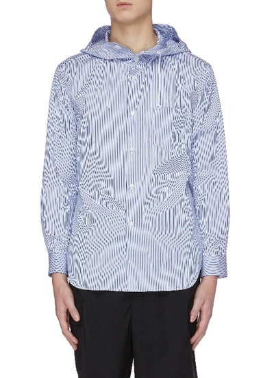Shop Comme Des Garçons Shirt Striped Cotton Hooded Shirt In Blue