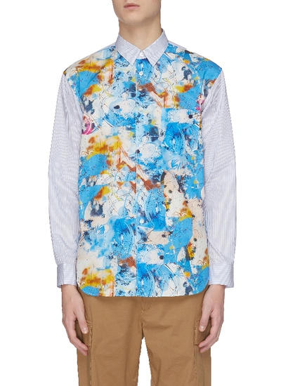 Shop Comme Des Garçons Shirt X Futura Multi-coloured Graphic Print Patchwork Striped Shirt