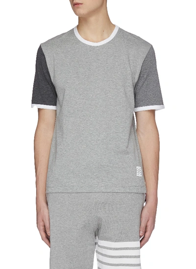 Shop Thom Browne Contrast Sleeve Crewneck Cotton Ringer T-shirt In Grey