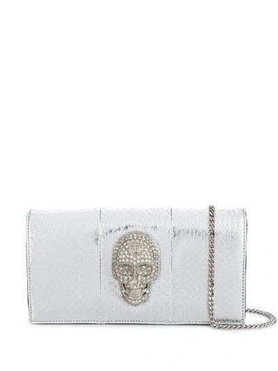 Shop Philipp Plein Skull Metallic Shoulder Bag In Silver