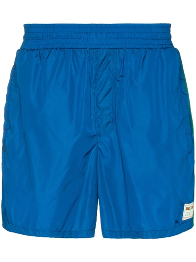 Shop Gucci Web Stripe Swim Shorts In Blue
