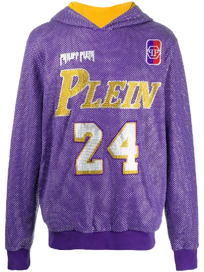 Philipp Plein Glass-embellished Bball Hoodie In Purple