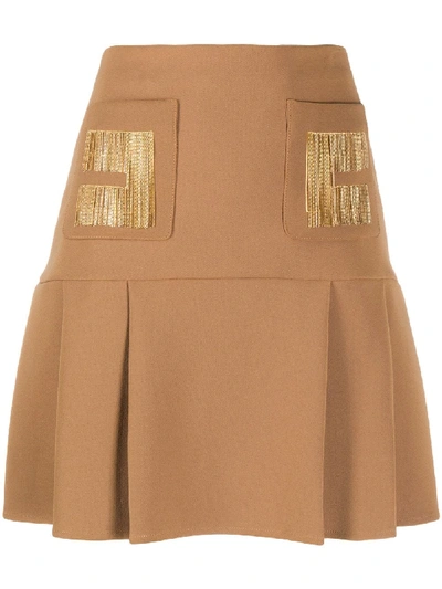 Shop Elisabetta Franchi Embroidered Details A-line Skirt In Brown