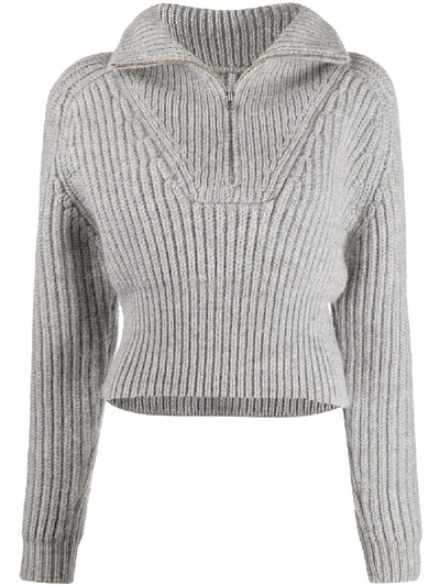 Shop Jacquemus Stand-up Collar Chunky Jumper In Grey