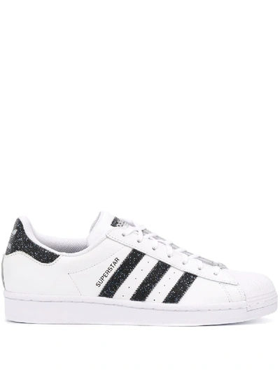 Adidas Originals Black Glitter Superstar Trainers In White | ModeSens