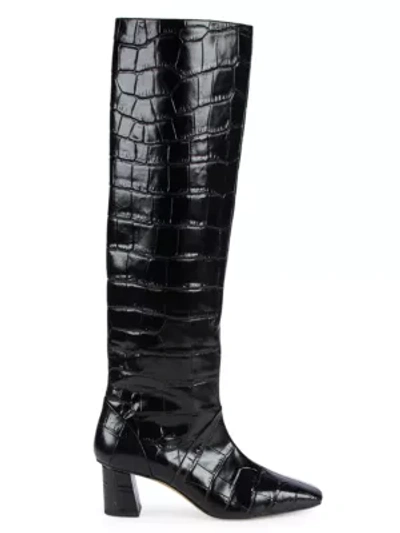 Shop 3.1 Phillip Lim / フィリップ リム Tess Square-toe Tall Croc-embossed Leather Boots In Black
