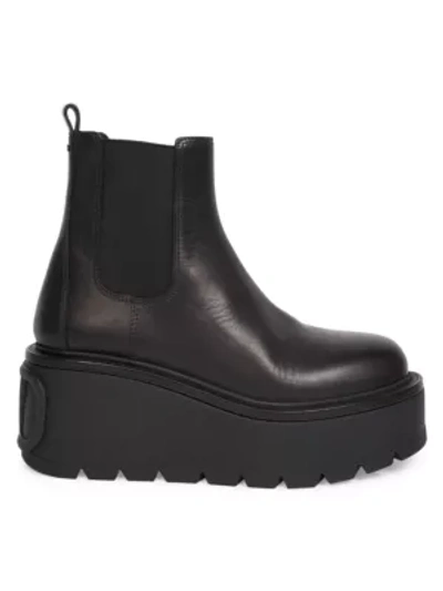 Shop Valentino Uniqueform Lug-sole Leather Platform Chelsea Boots In Black