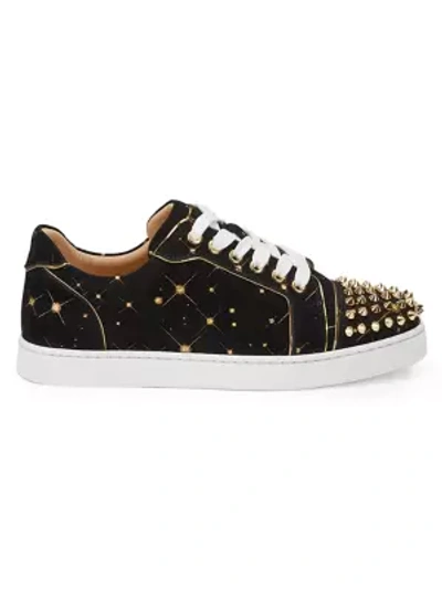 Shop Christian Louboutin Vieira Spikes Suede Sneakers In Black Gold
