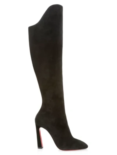 Shop Christian Louboutin Eleonor Botta 100 Suede Heel Boots In Black