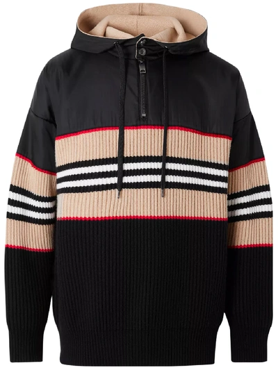 Shop Burberry Striped Wool And Cashmere Hoodie In Black